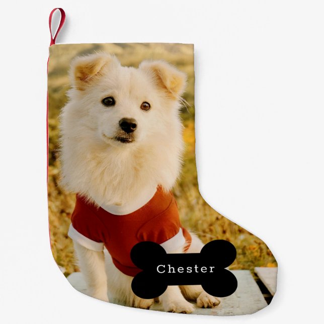 Custom Dog Photo with Personalised Name  Small Christmas Stocking (Front)