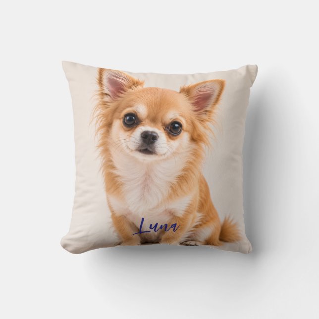 Custom Dog Picture & Name Throw Pillow  (Front)