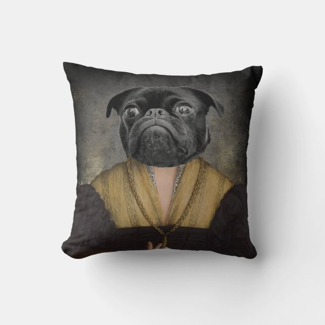 Custom Dog Portrait Painting 16th Century Lady Cushion (Front)