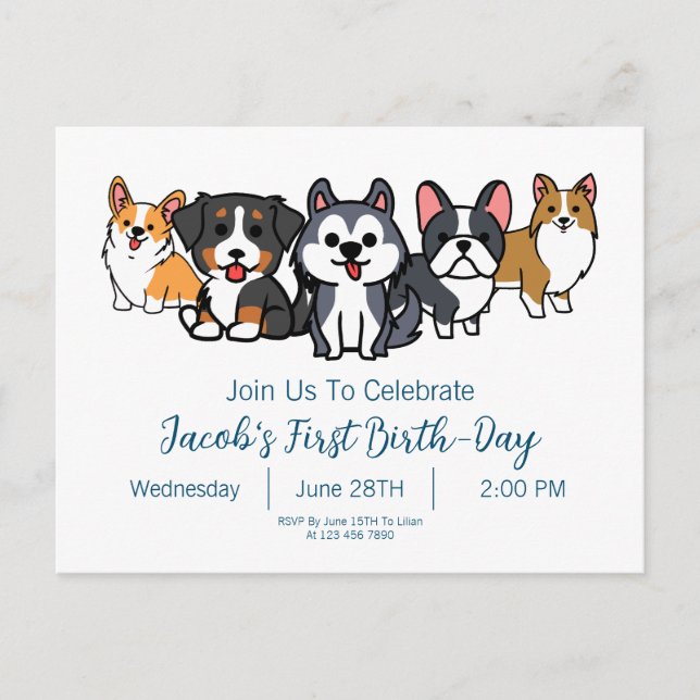 Custom-Dog Puppy Birthday Party Paw-ty Invitation Postcard (Front)