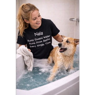 Custom Dog Runs Toward Water Runs From Bath T-Shirt