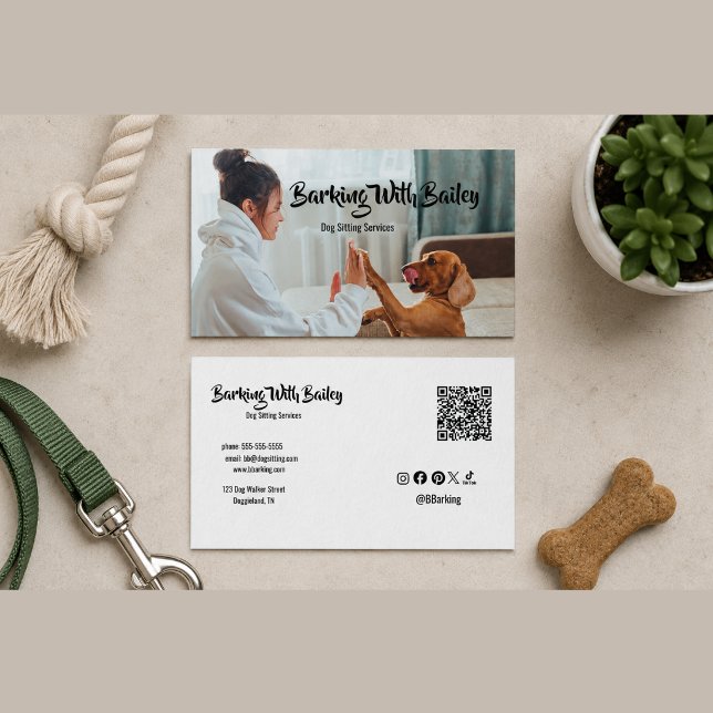 Custom Dog Sitting Services QR Code Business Card (Creator Uploaded)