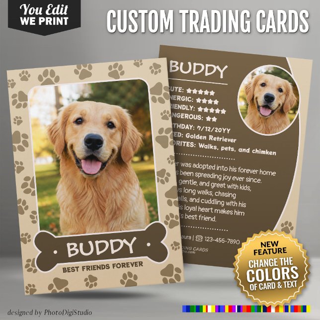 Custom Dog Trading Card, Editable Colours Cute Pet Calling Card (Custom Dog Trading Card, Editable Colors Pet Card, Cute Custom Service Dog Card)