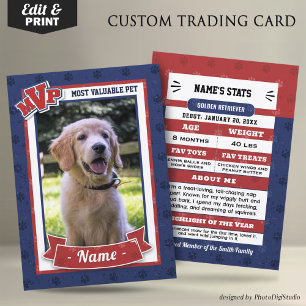 Custom Dog Trading Cards, Classic MVP Pet Trading Calling Card