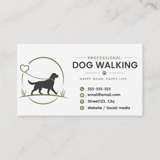 Custom Dog Walking Business Card | Pet Walker  (Front)
