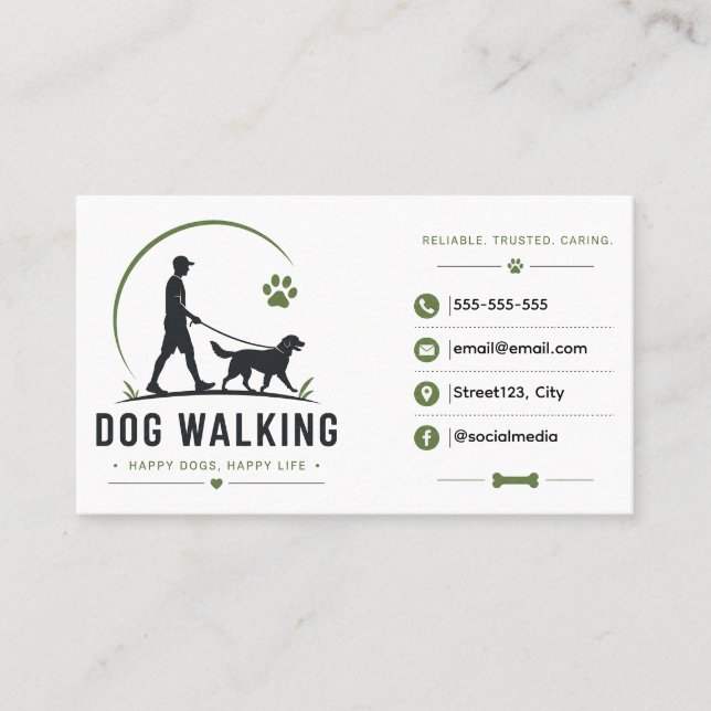 Custom Dog Walking Business Card | Pet Walker Logo (Front)