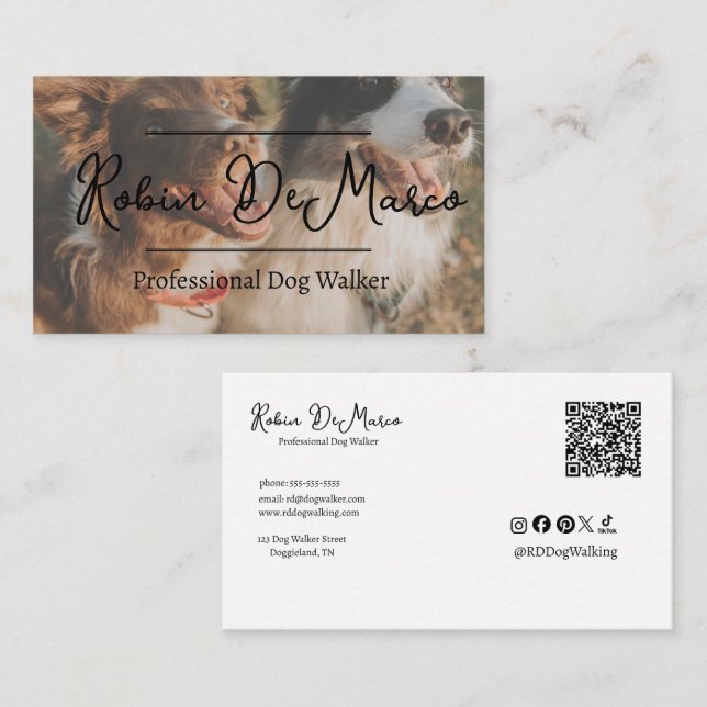Custom Dog Walking Professional QR Code Business Card (Front/Back)