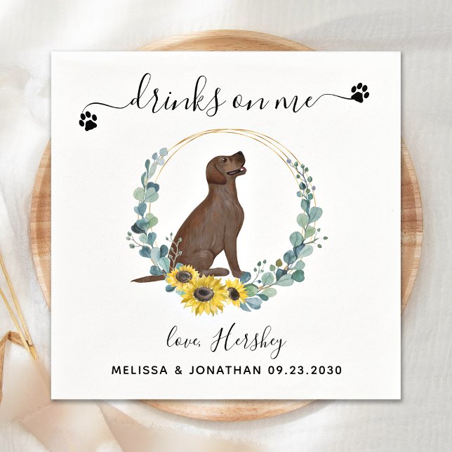 Custom Dog Wedding Drinks On Me Labrador Cocktail Napkin (Creator Uploaded)