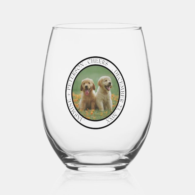 Custom Dog Wedding Favour Dog of Honour Photo chee Stemless Wine Glass (Front)
