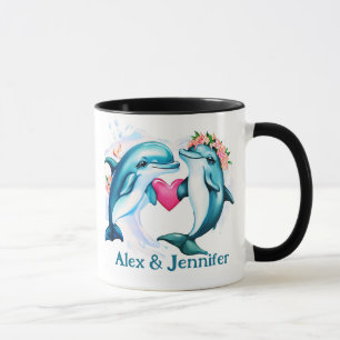Custom Dolphin Couple Names Personalised Mug