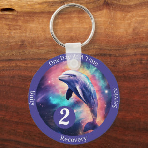 Custom Dolphin Recovery Milestone Gift - Sobriety Key Ring