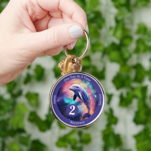 Custom Dolphin Recovery Milestone Gift - Sobriety  Key Ring