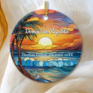 Custom Dominican Republic Faux Stained Glass Ceramic Tree Decoration