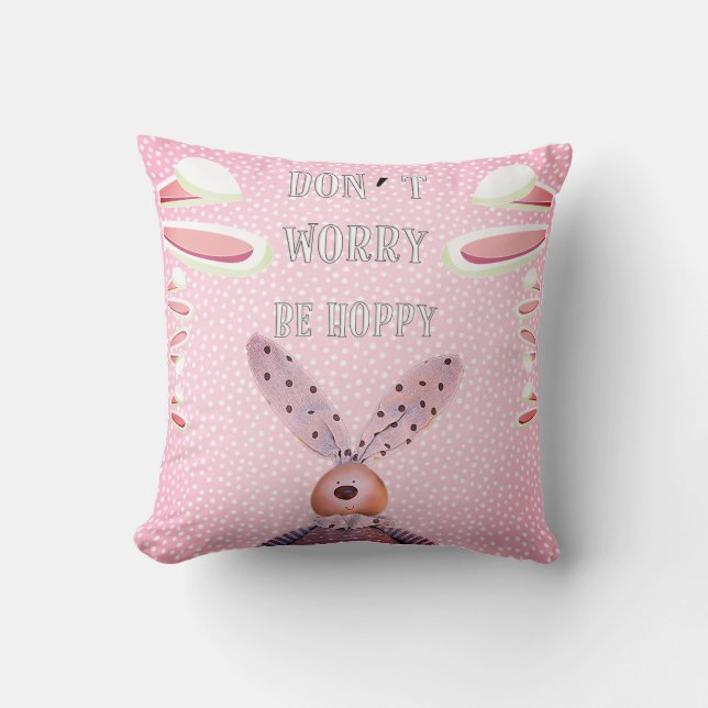 Custom DON'T WORRY BE HOPPY Easter Rustic Bunny Cushion (Front)