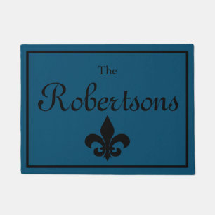 Custom Door Mat in Dark Blue with Fleur De Lis