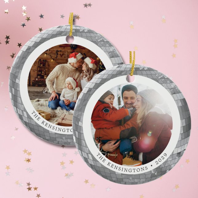 Custom Double-Sided Disco Ball & Photos and Text Ceramic Tree Decoration (Custom Double-Sided Disco Ball & Photos and Text Ceramic Ornament)