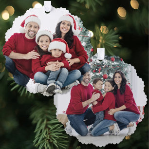 Custom Double Sided Family 2 Photo Christmas Tree Decoration Card