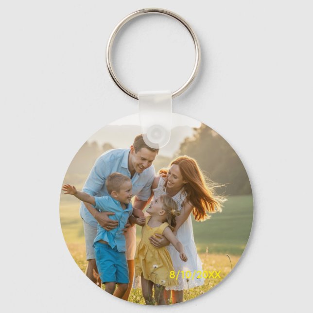Custom Double Sided Family Two Photo Christmas Cer Key Ring (Front)