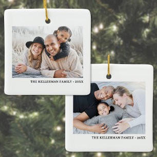 Custom Double Sided Family Two Photo Christmas Ceramic Ornament
