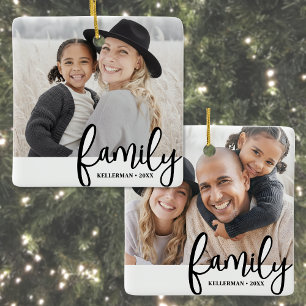 Custom Double Sided Family Two Photo Christmas Ceramic Ornament