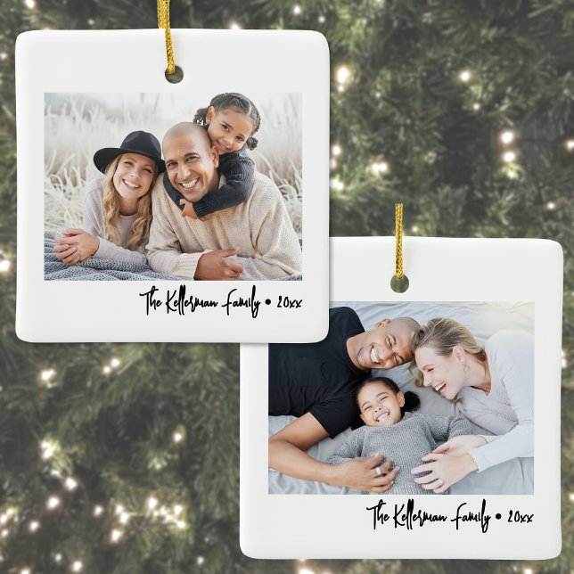 Custom Double Sided Family Two Photo Christmas Ceramic Ornament (Custom Double Sided Family Two Photo Christmas Ceramic Ornament)