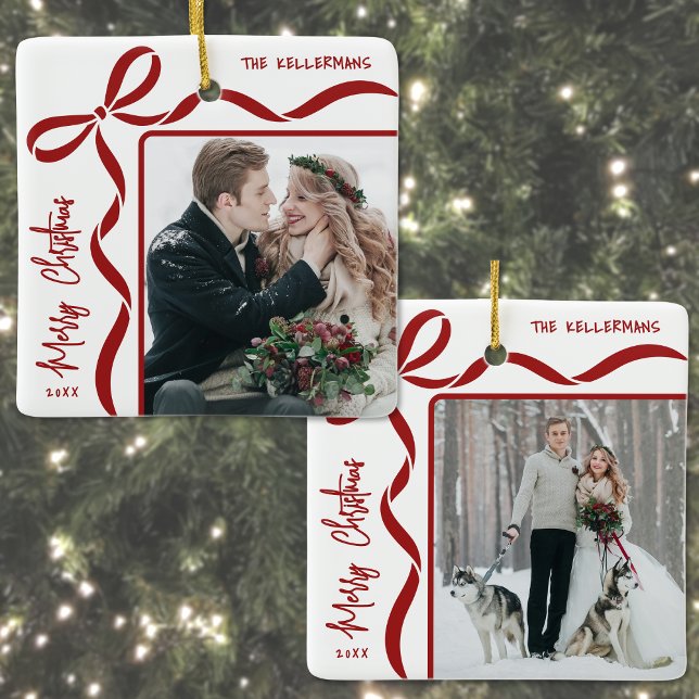 Custom Double Sided Family Two Photo Christmas Ceramic Ornament (Custom Double Sided Family Two Photo Christmas Ceramic Ornament)