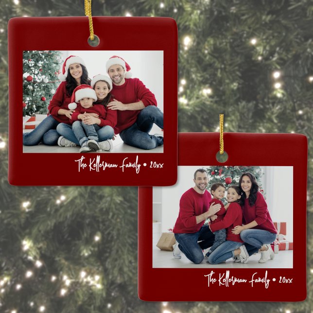 Custom Double Sided Family Two Photo Christmas Ceramic Ornament (Custom Double Sided Family Two Photo Christmas Ceramic Ornament)