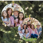 Custom Double Sided Family Two Photo Christmas Ceramic Tree Decoration<br><div class="desc">Photo Collage Round Ornament. This custom round ornament features a sleek black design with six photos arranged around the centre, creating a unique way to showcase your favourite memories. Perfect as a thoughtful gift for moms, grandparents, or loved ones, and ideal for holidays or to highlight family, pets, or special...</div>