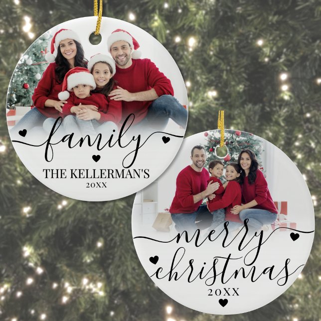 Custom Double Sided Family Two Photo Christmas Ceramic Tree Decoration (Custom Double Sided Family Two Photo Christmas Ceramic Ornament)