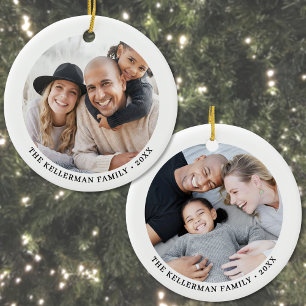 Custom Double Sided Family Two Photo Christmas Ceramic Tree Decoration