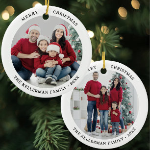 Custom Double Sided Family Two Photo Christmas Ceramic Tree Decoration