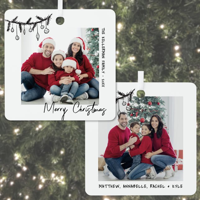 Custom Double Sided Family Two Photo Christmas Metal Tree Decoration (Custom Double Sided Family Two Photo Christmas Metal Ornament)