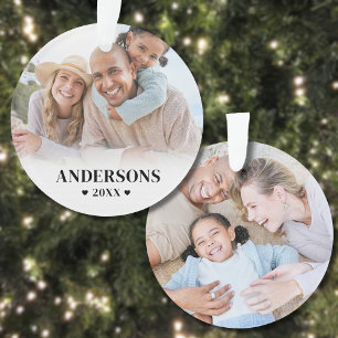 Custom Double Sided Family Two Photo Christmas Ornament