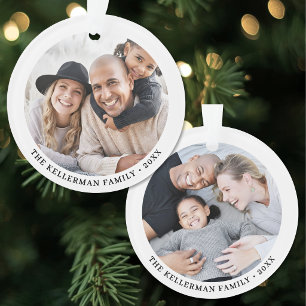 Custom Double Sided Family Two Photo Christmas Ornament
