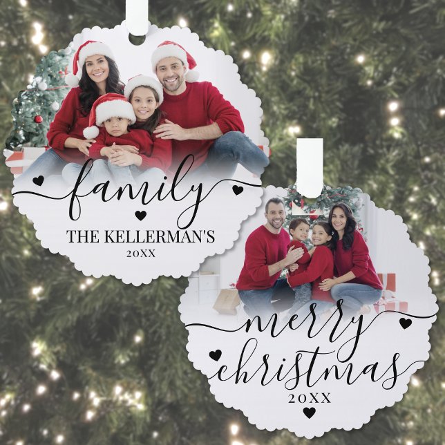 Custom Double Sided Family Two Photo Christmas Tree Decoration Card (Custom Double Sided Family Two Photo Christmas Ornament Card)
