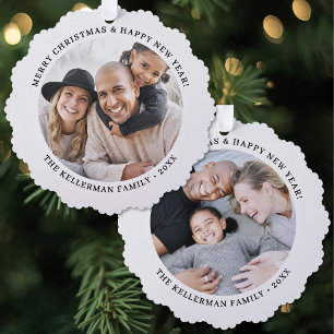 Custom Double Sided Family Two Photo Christmas Tree Decoration Card