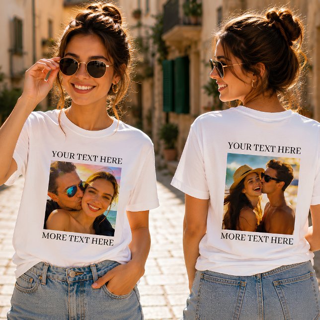 Custom Double Sided Photo and Text T-Shirt (Creator Uploaded)