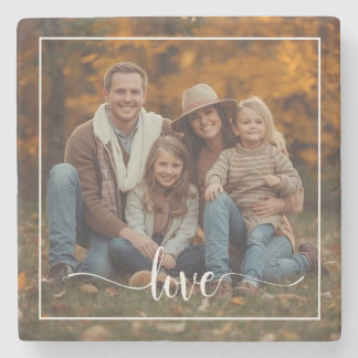 Custom Double-Sided Photo Frame Border & Two-Image Stone Coaster