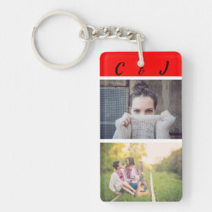 Custom, Double Sided, Photos and Initials. Key Ring
