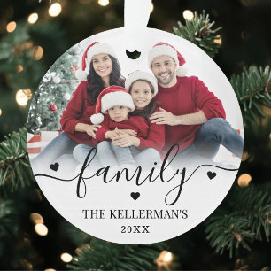 Custom Double Sided Script Family Photo Christmas Ornament
