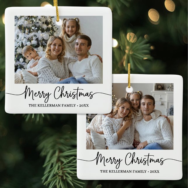 Custom Double Sided Two Photo Merry Christmas Ceramic Ornament (Custom Double Sided Two Photo Merry Christmas Ceramic Ornament )