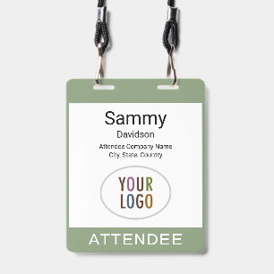 Custom Double Slot Name Badge Lanyard Sage Green ID Badge