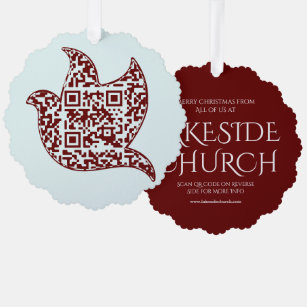 Custom Dove Sign Church   QR Code Tree Decoration Card