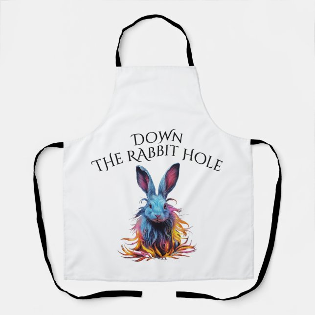 Custom Down the Rabbit Hole Blue Bunny Apron (Front)
