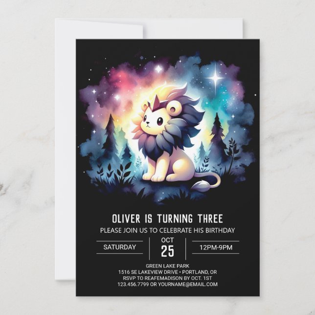 Custom Dreamy Lion Birthday Invitation (Front)