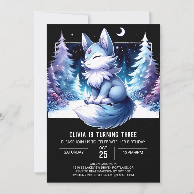 Custom Dreamy Wolf Birthday Invitation (Front)