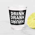 Custom Drink Drank Drunk Party Shot Glasses<br><div class="desc">Drink Drank and the work Drunk upside down on these shot glasses. We show white font on black background, but you can change it to any background colour, any font, any font colour. Fun gift for Father's Day, bachelor or bachelorette party, housewarming gift, stock the bar gift, groomsman gift, bridesmaids...</div>