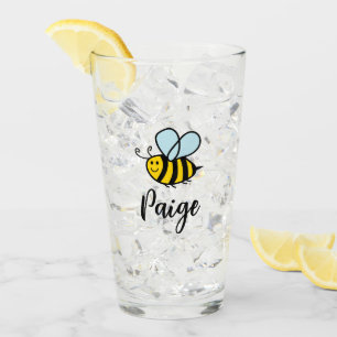 Custom drink glass with cute happy honey bee logo