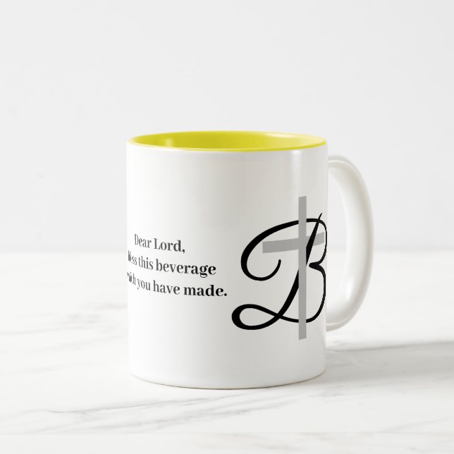 Custom drink mug with religious blessing and cross (Front Right)