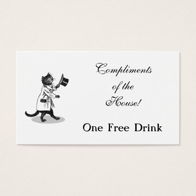 Custom Drink Ticket Vintage Top Hat Cat (Front)